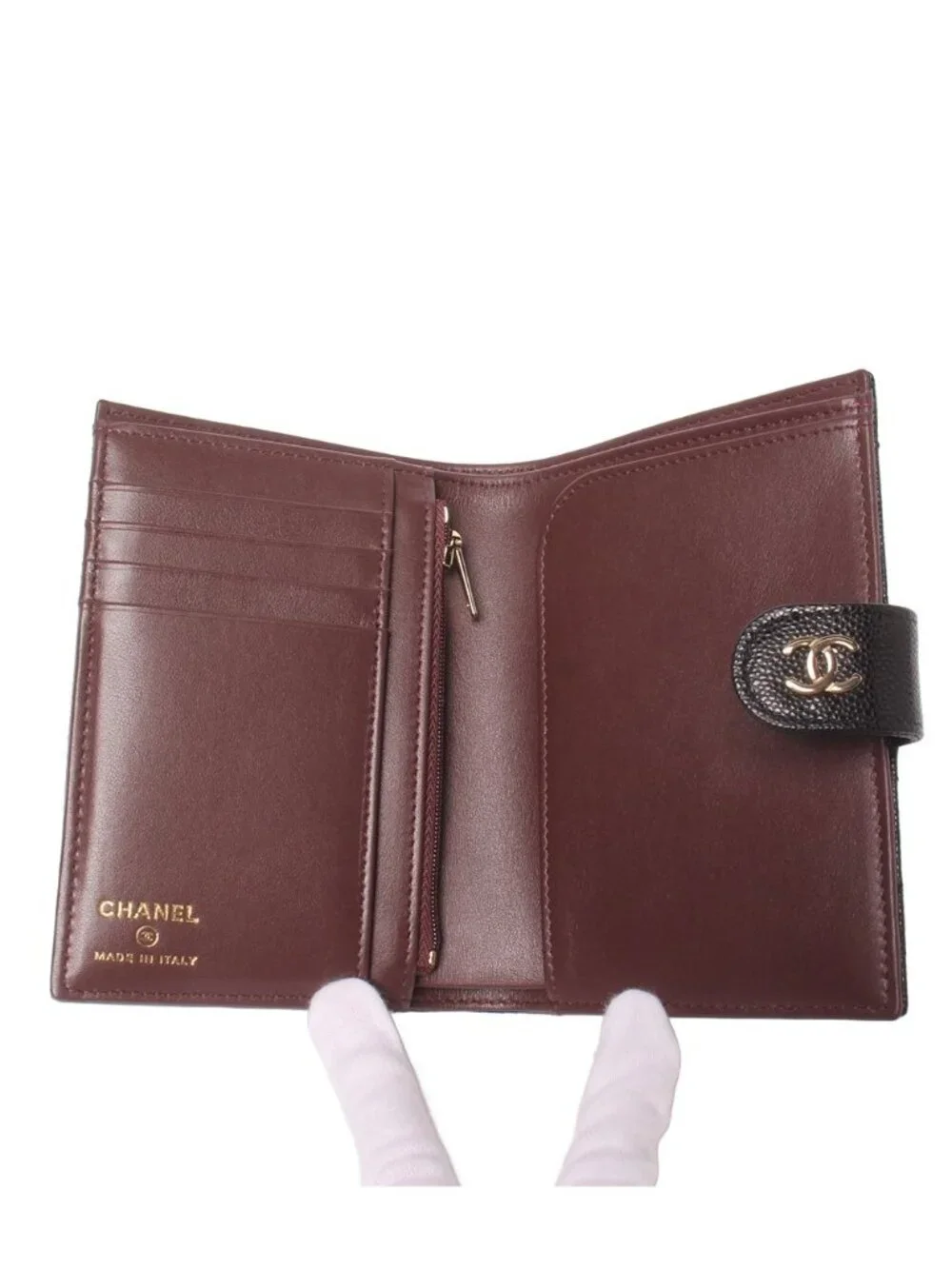 Chanel Bifold Wallet Passport Case Quilted Gold Caviar Leather